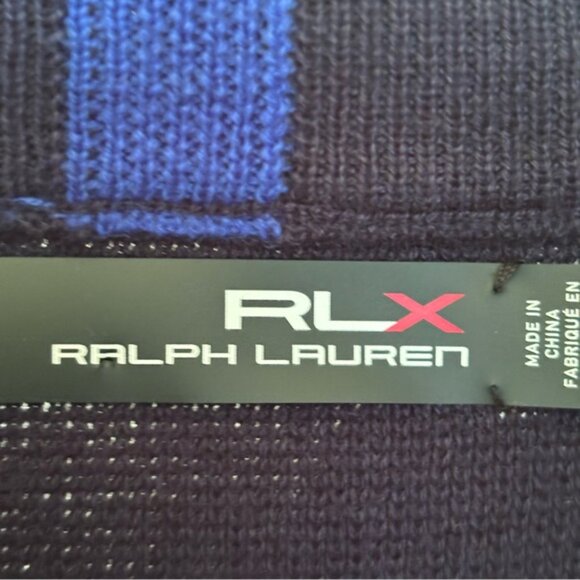 RLX Ralph Lauren Men’s Medium Blue 1/4 Zip Wool Blend Sweater Outdoor Pullover - Picture 7 of 12